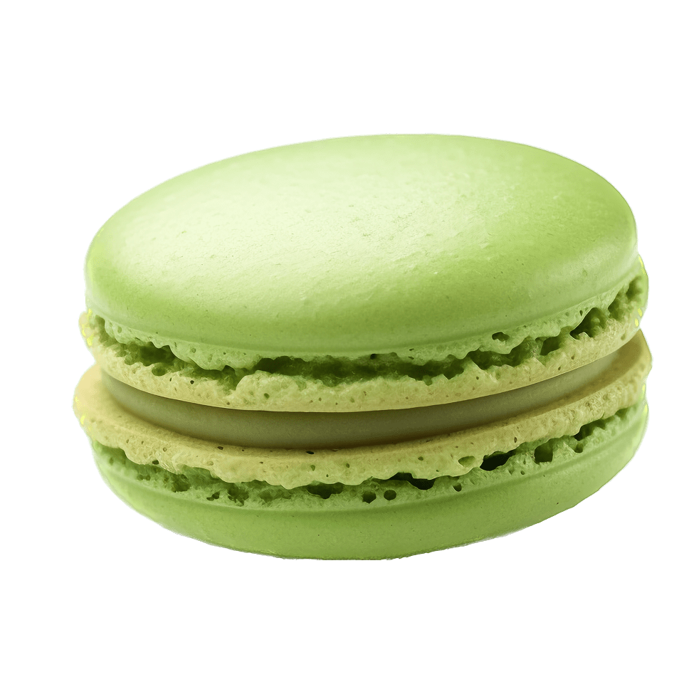 Macaron vert pistache avec deux coques lisses et garniture crémeuse au centre