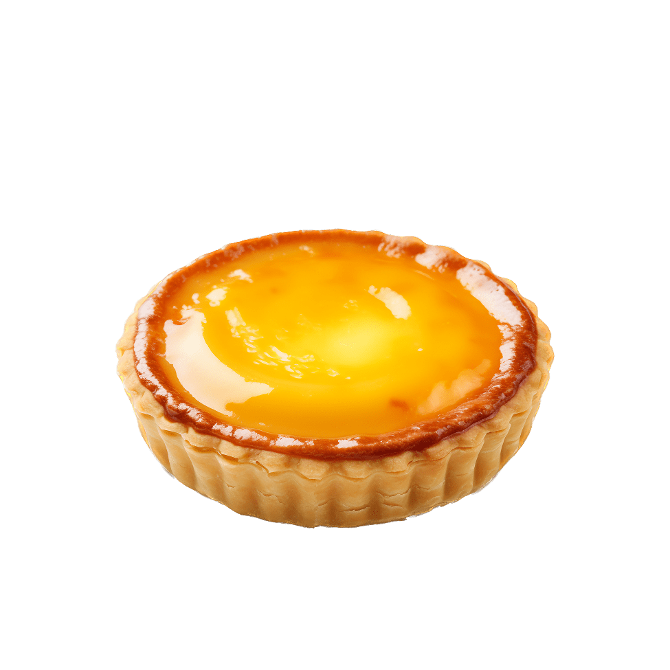 Tarte aux œufs dorée avec croûte feuilletée ondulée et garniture caramélisée brillante