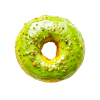 Donut Gourmet Vert Citron aux Perles Dorées Donut glacé vert citron avec glaçage brillant et perles dorées, sur fond blanc